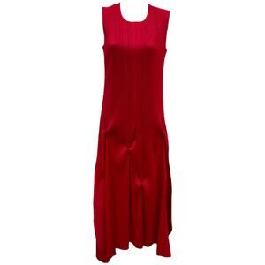 Vanite Couture Micro Pleated Midi Evening Dress In Red